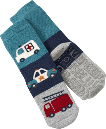 Stoppersocken mit Fahrzeug-Motiv, blau & grau, Gr. 23/24 PUSBLU