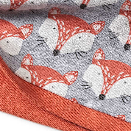 Mütze zum Wenden mit Fuchs-Muster, grau & orange, Gr. 50/51 ALANA