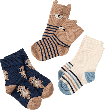 Socken mit Otter-Motiv + Ringeln, beige & blau, Gr. 27/29 ALANA