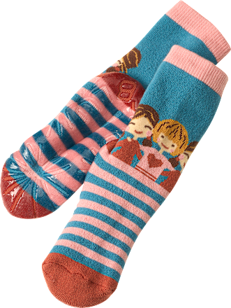 Stoppersocken mit Freundinnen-Motiv, rosa & blau, Gr. 27/28 PUSBLU