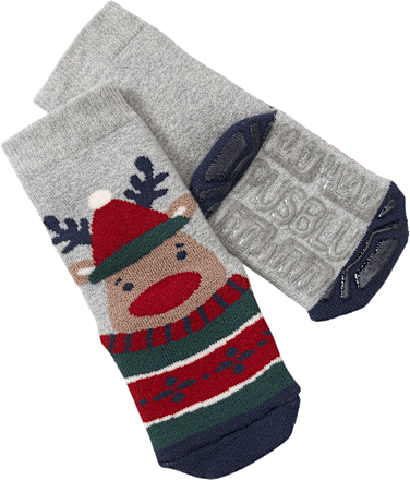 Stoppersocken mit weihnachtlichem Tier-Motiv, blau & rot, Gr. 19/20 PUSBLU