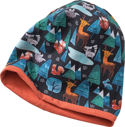 Mütze zum Wenden mit Waldtier-Motiv, blau & grün & orange, Gr. 54/55 ALANA
