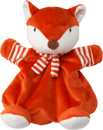 Handpuppe mit Rassel, orange PUSBLU