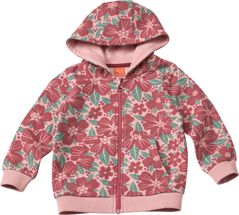 Sweatjacke mit Kapuze & Blumenmuster, rosa, Gr. 128 PUSBLU
