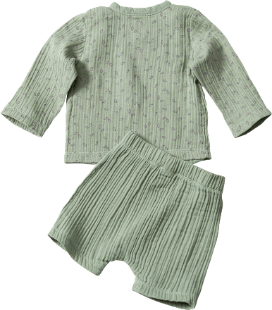 Set mit Wickelshirt und Shorts aus Musselin, grün, Gr. 86/92 ALANA
