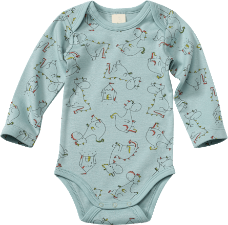Langarmbody mit Drachen-Muster, blau, Gr. 74/80 ALANA