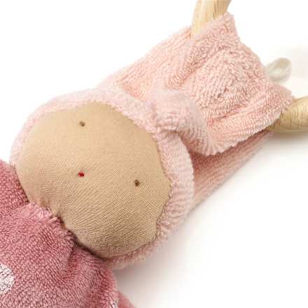 Püppchen mit Punkten & Holzring, rosa ALANA