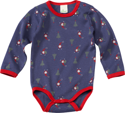 Body Langarm mit Wichtel-Muster, blau & rot, Gr. 98/104 ALANA