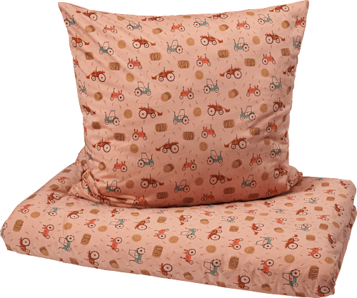 Bettwäsche Set 2-teilig mit Traktor-Muster, orange, ca. 140x200 + 80x80 cm ALANA