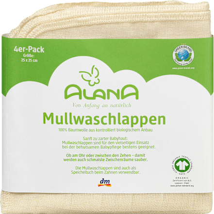 Mullwaschlappen, natur, ca. 25 x 25 cm ALANA