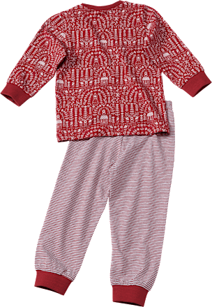 Schlafanzug mit Zwergen- und Blätter-Muster, rot, Gr. 104 ALANA