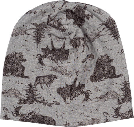 Mütze mit Waldtier-Muster, grau, Gr. 110/116 Mikk-Line