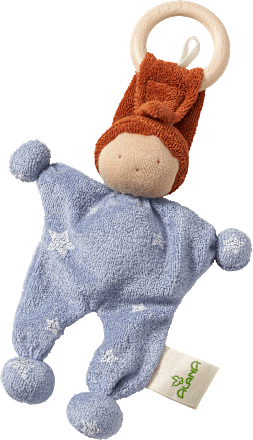 Püppchen mit Holzring & Sternen-Muster, blau ALANA