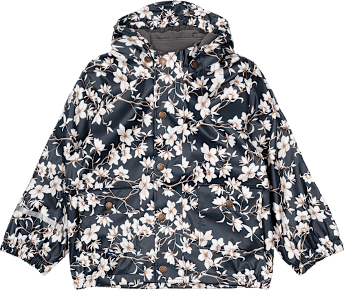 Regenjacke mit Blumen-Muster + Fleece-Futter, blau, Gr. 98/104 Mikk-Line