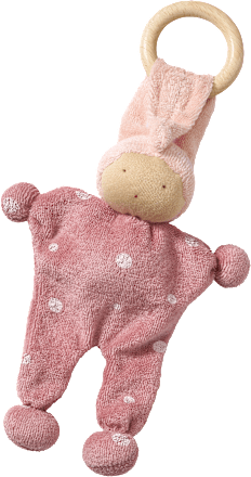 Püppchen mit Punkten & Holzring, rosa ALANA