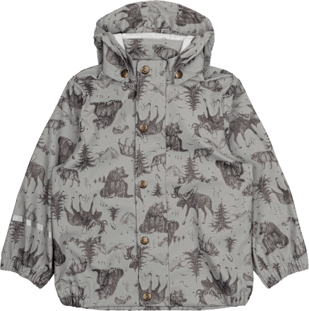 Regenjacke mit Waldtier-Muster, grau, Gr. 122/128 Mikk-Line
