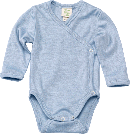 Baby Wickelbody, Gr. 62/68, in Bio-Wolle und Seide, blau, für Mädchen und Jungen ALANA