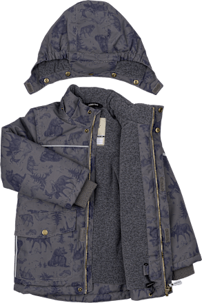 Schneejacke mit Fleece-Futter & Wald-Muster, grau, Gr. 122/128 Mikk-Line