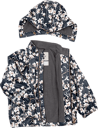 Regenjacke mit Blumen-Muster + Fleece-Futter, blau, Gr. 98/104 Mikk-Line