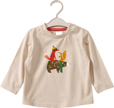 Langarmshirt mit Fuchs- und Bären-Motiv, beige, Gr. 74 ALANA