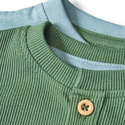 Langarmshirts mit Knopfleiste, blau + grün, Gr. 80 ALANA