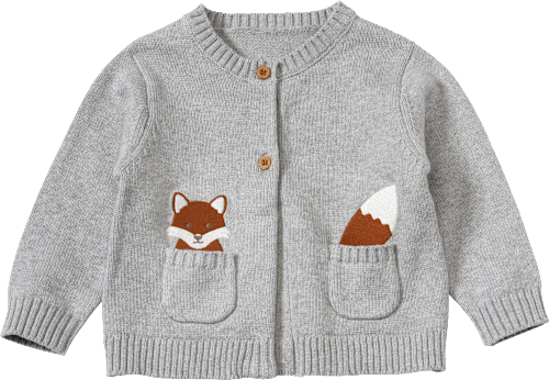 Strickjacke mit Fuchs-Stickerei, grau, Gr. 86 ALANA