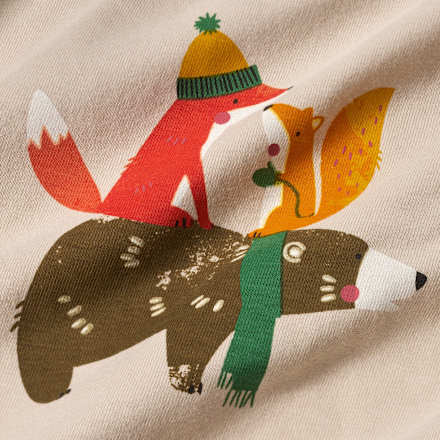Langarmshirt mit Fuchs- und Bären-Motiv, beige, Gr. 74 ALANA