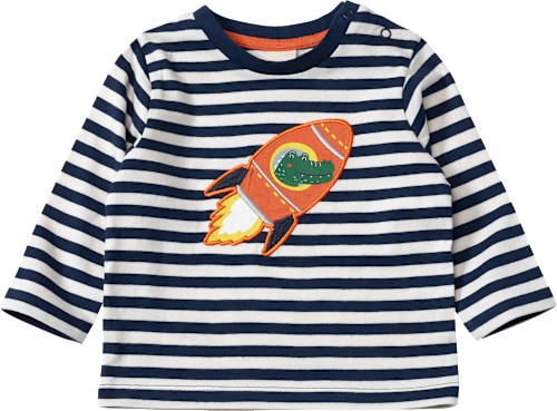 Langarmshirt mit Ringeln & Raketen-Motiv, blau & weiß, Gr. 86 ALANA