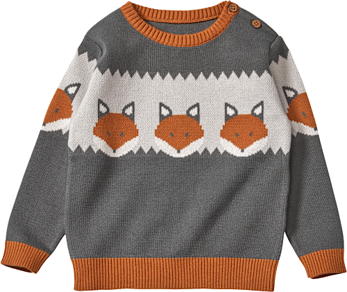 Pullover aus Strick mit Fuchs-Muster, grau, Gr. 128 ALANA