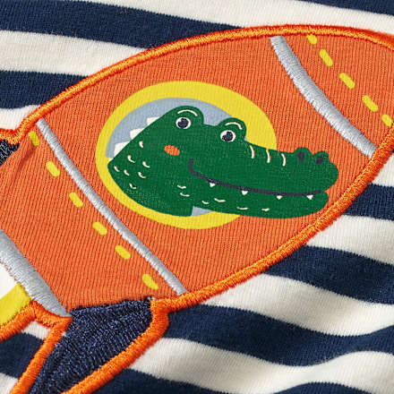 Langarmshirt mit Ringeln & Raketen-Motiv, blau & weiß, Gr. 86 ALANA