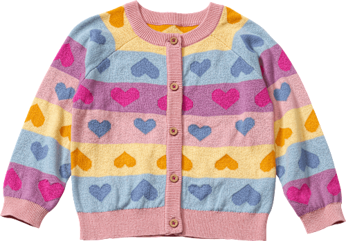Strickjacke mit Herz-Muster, blau & rosa & gelb, Gr. 98 ALANA