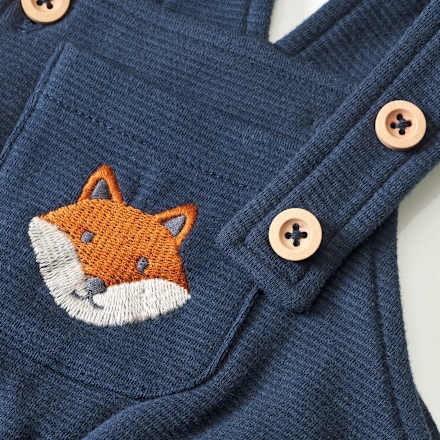 Latzhose mit Fuchs-Stickerei, blau, Gr. 74 ALANA