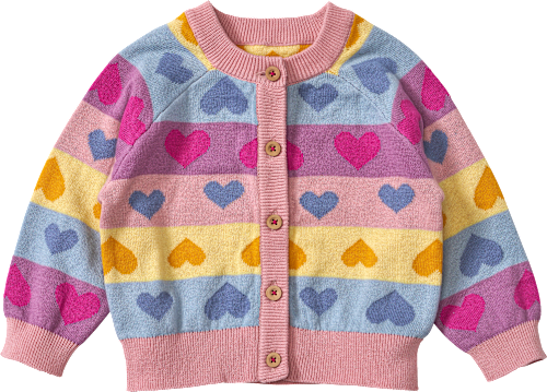 Strickjacke mit Herz-Muster, blau & rosa & gelb, Gr. 86 ALANA