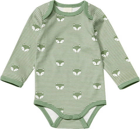 Body Langarm mit Fuchs-Muster, grün, Gr. 86/92 ALANA