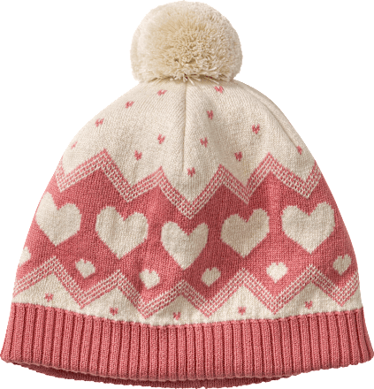 Mütze mit Bommel & Herz-Muster, rosa & beige, Gr. 54/55 ALANA
