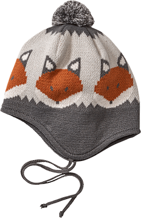 Mütze mit Bommel & Fuchs-Muster, grau, Gr. 44/45 ALANA