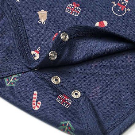 Body Langarm mit Weihnachts-Muster, blau, Gr. 74/80 ALANA