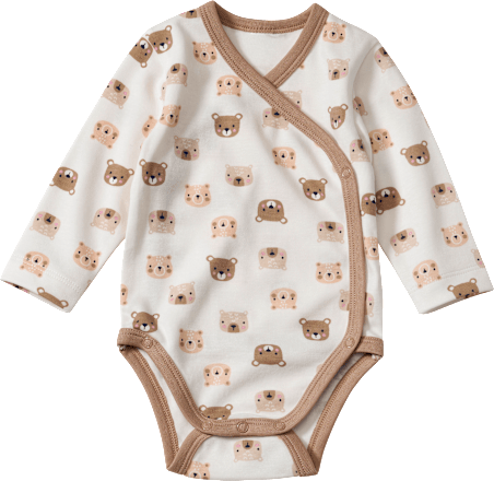 Wickelbody mit Bären-Muster, beige & braun, Gr. 62/68 ALANA