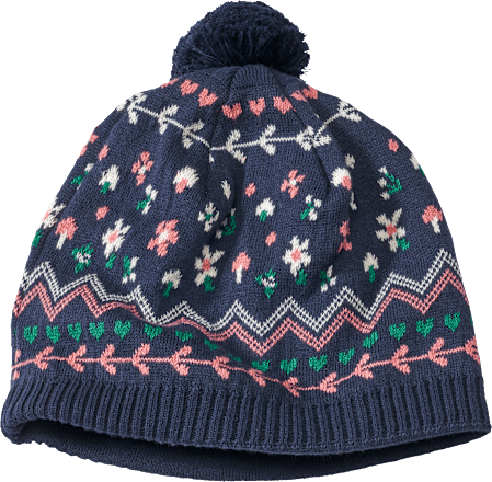 Mütze mit Bommel & Blumen-Muster, blau, Gr. 50/51 ALANA