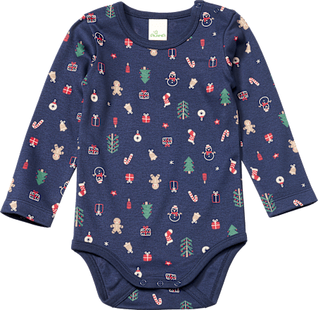 Body Langarm mit Weihnachts-Muster, blau, Gr. 74/80 ALANA
