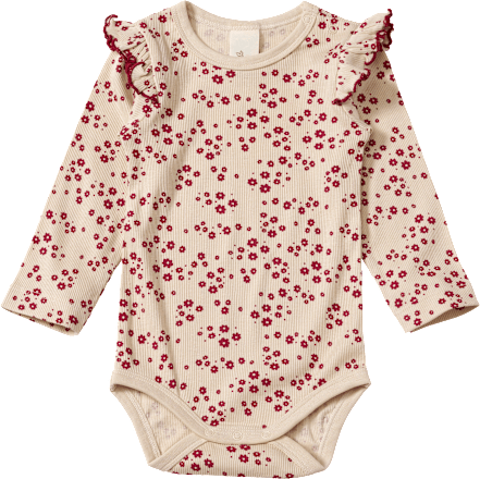 Body Langarm mit Ripp-Struktur & floralem Muster, beige, Gr. 98/104 ALANA