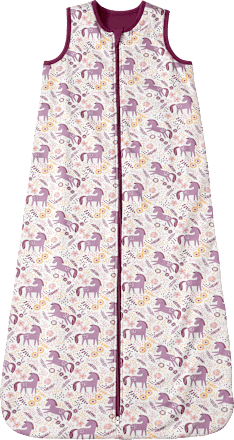 Schlafsack 2 TOG mit Einhorn-Muster, weiß & lila, 90 cm ALANA