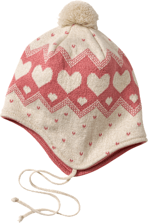 Mütze mit Bommel & Herz-Muster, rosa & beige, Gr. 46/47 ALANA