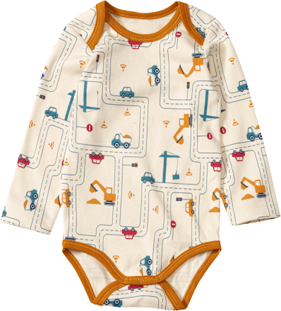Body Langarm mit Baustellen-Muster, beige, Gr. 86/92 ALANA