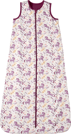 Schlafsack 2 TOG mit Einhorn-Muster, weiß & lila, 110 cm ALANA