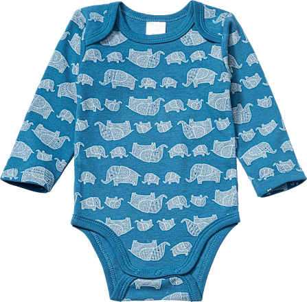 Langarmbody mit Elefanten-Muster, blau, Gr. 86/92 ALANA