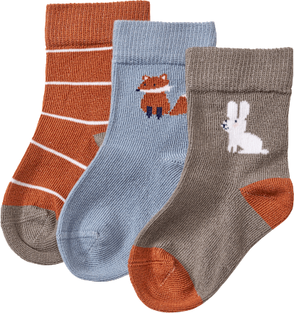 Socken mit Ringeln + Tier-Motiv, braun + blau, Gr. 23/26 ALANA