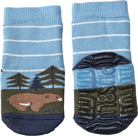 Stoppersocken mit Bär & Wald-Motiv, blau & rot, Gr. 21/22 PUSBLU