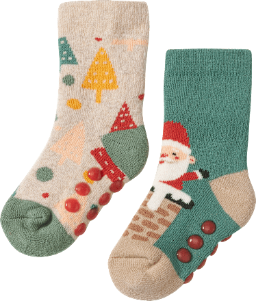 ABS Socken mit Weihnachts-Motiv, blau + beige, Gr. 19/22 PUSBLU