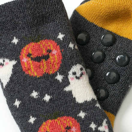 ABS Socken mit Halloween-Muster, grau & orange, Gr. 19/22 PUSBLU